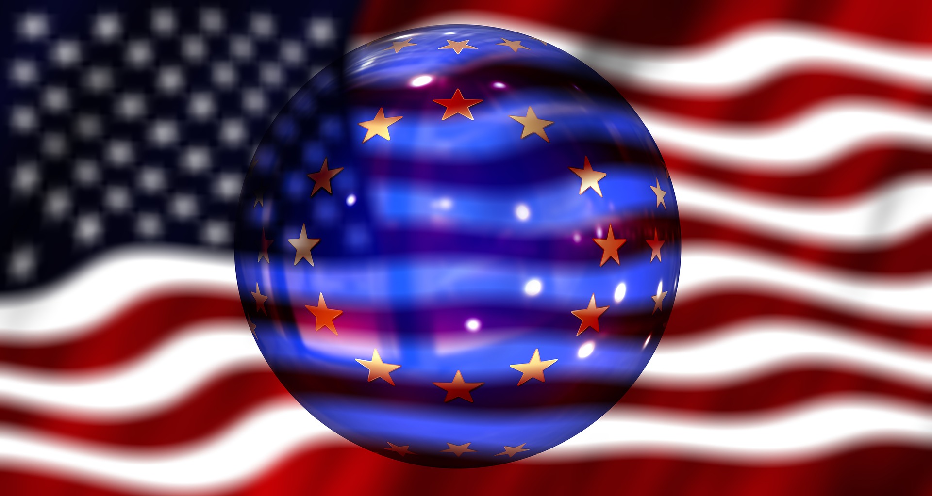Bild på EU-flagga och USA:s flagga